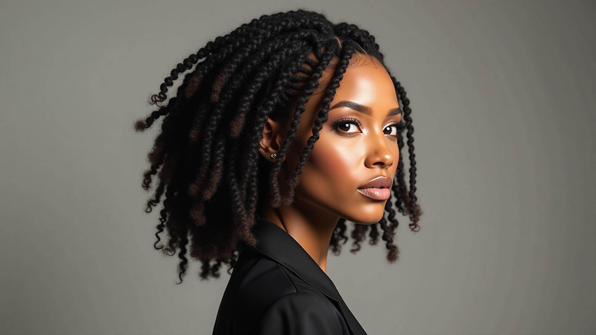 Professional faux locs installation showing realistic loc texture and styling by Maya in Fredericksburg salon