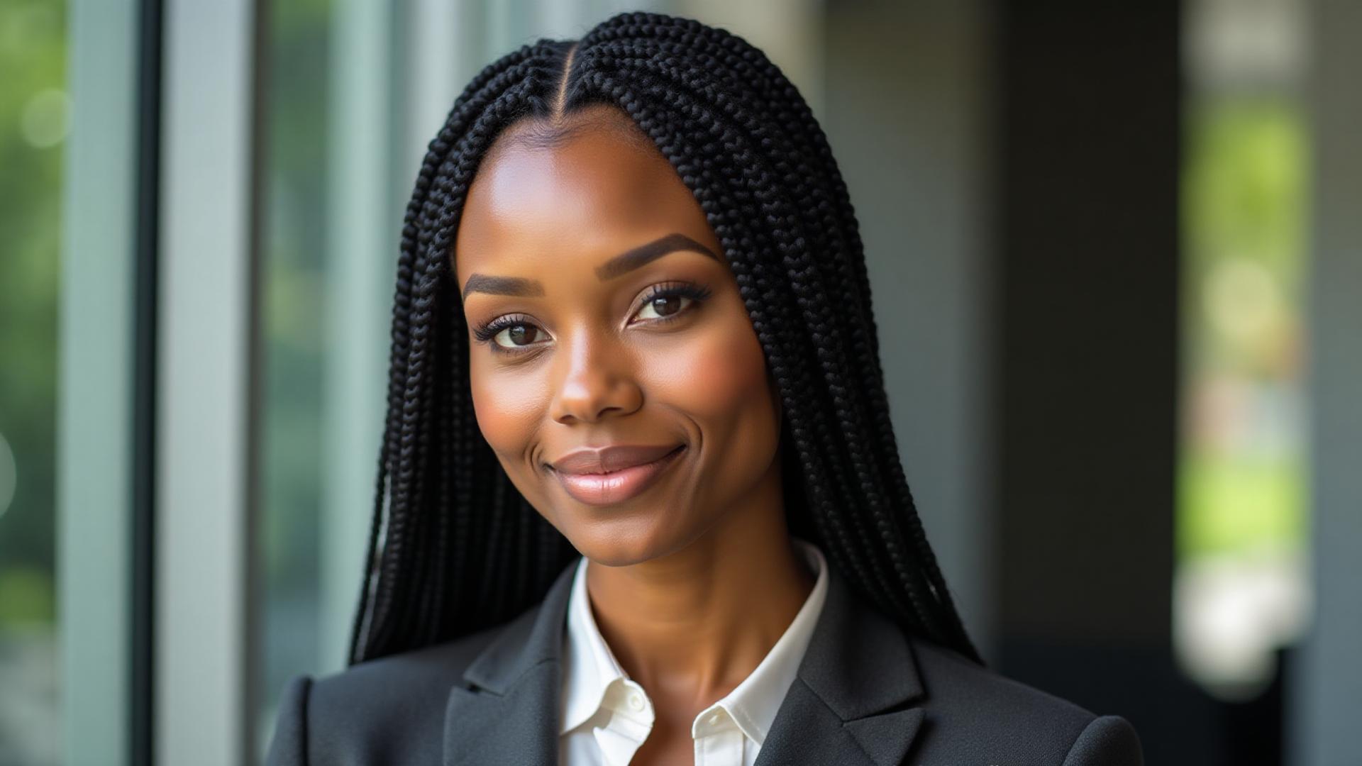 Professional feed-in braids showing seamless natural hairline blending technique by Maya in Fredericksburg salon