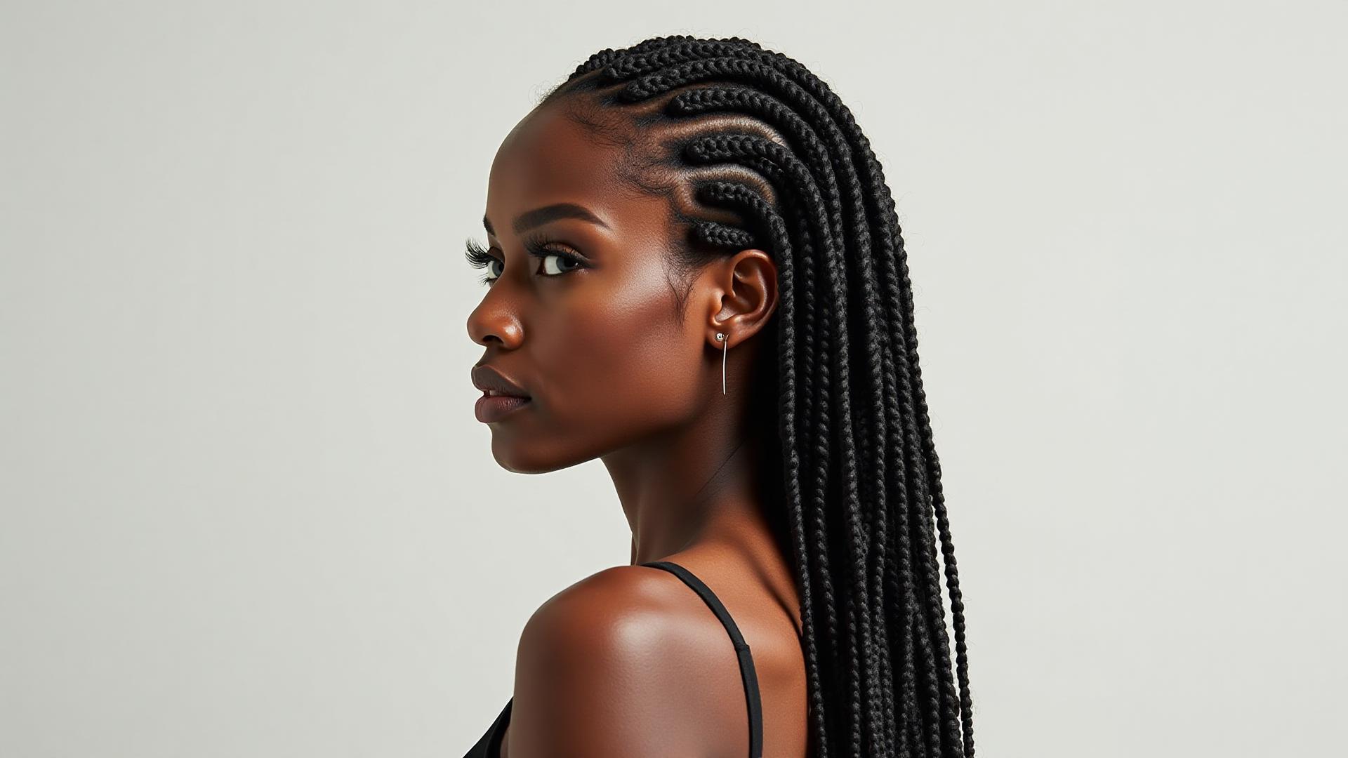 Elegant Senegalese twists showing sleek smooth texture and professional styling by Maya in Fredericksburg